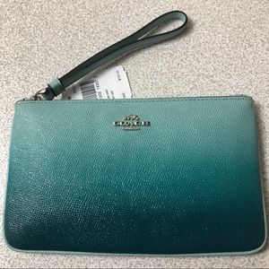 COACH Ombré Large Wristlet SEA GREEN nwt Leather
